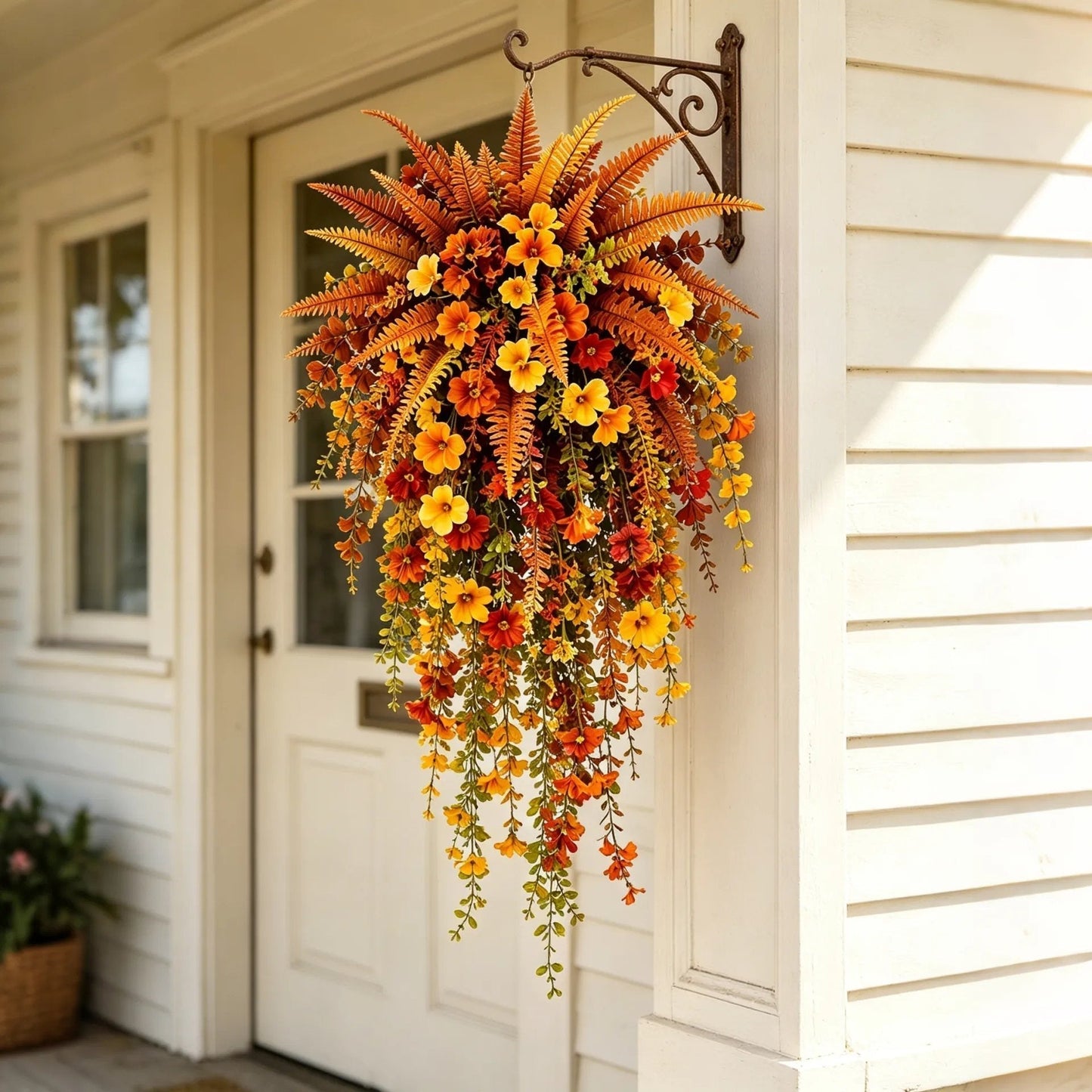 🍂ARTIFICIAL FALL HARVEST HANGING BASKET - AUTUMN PORCH & DOOR DECORATION
