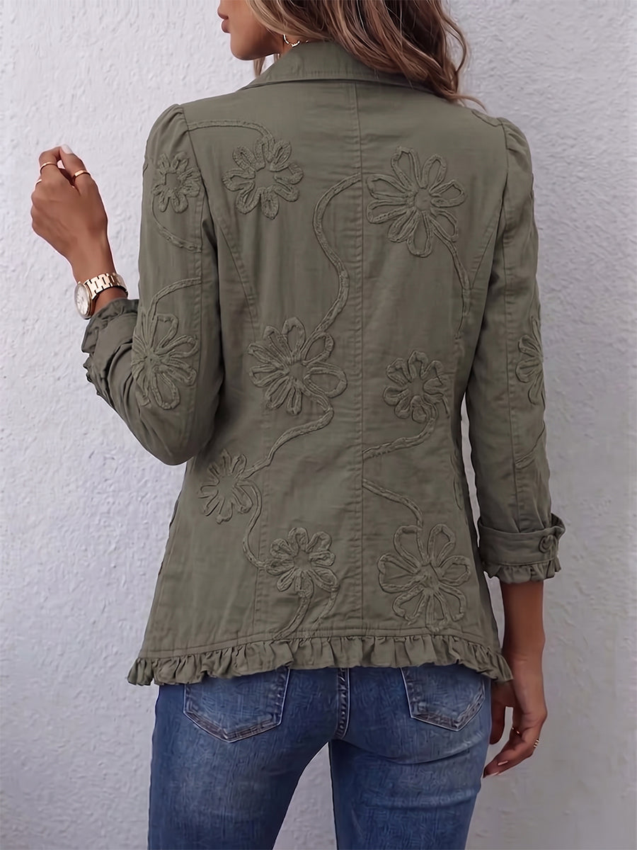 🌿🌿LAST DAY SAVE 49%⌛Boho-chic Floral Embroidered Utility Ruffled Trim Jacket