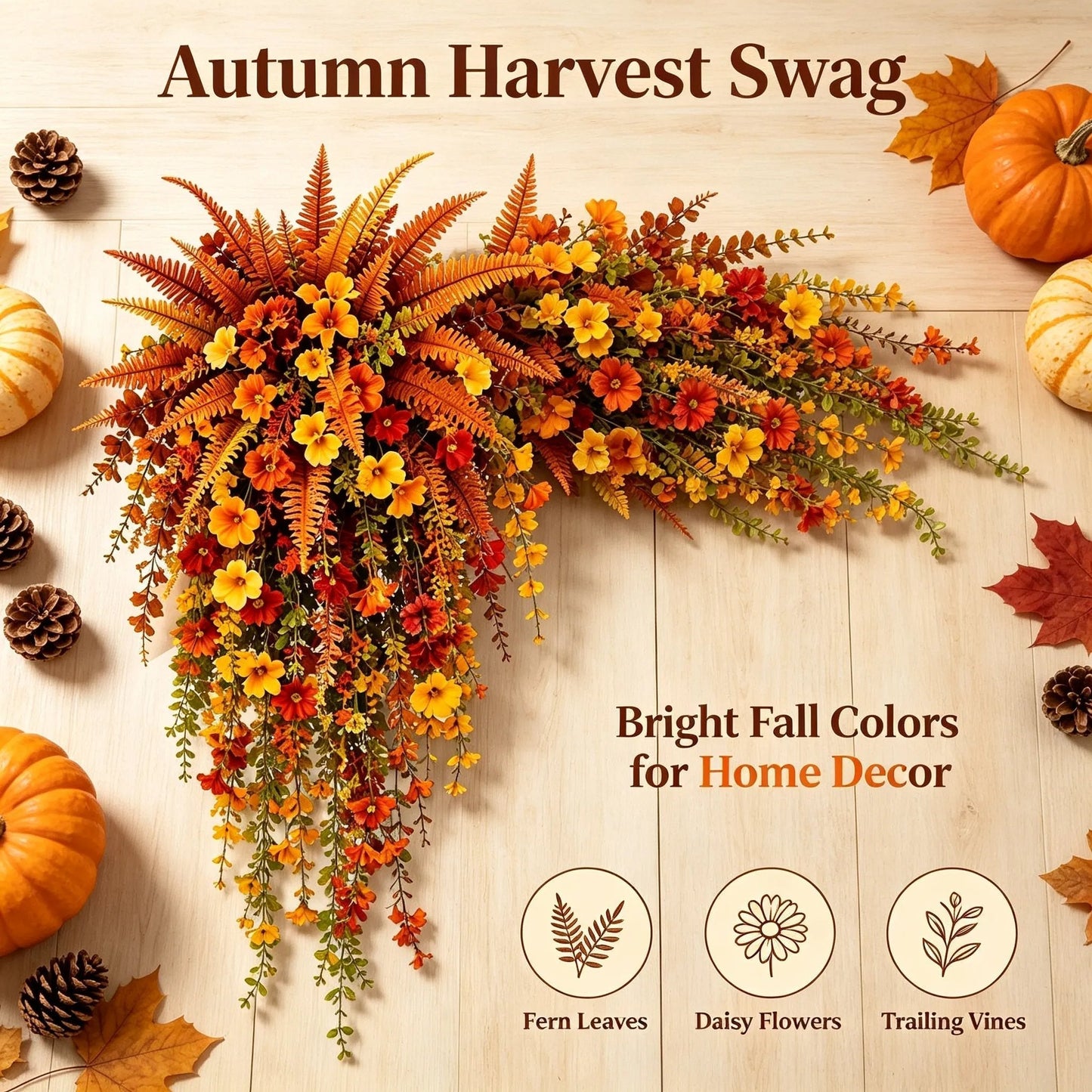 🍂ARTIFICIAL FALL HARVEST HANGING BASKET - AUTUMN PORCH & DOOR DECORATION