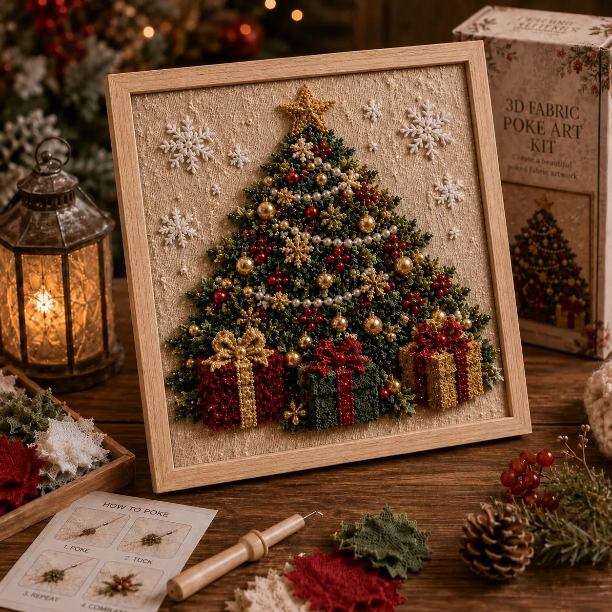 3D Christmas Fabric Poke Art Kit - DIY Snowman Embroidery Artwork, Handmade Holiday Wall Decor Gift for Adults & Beginners