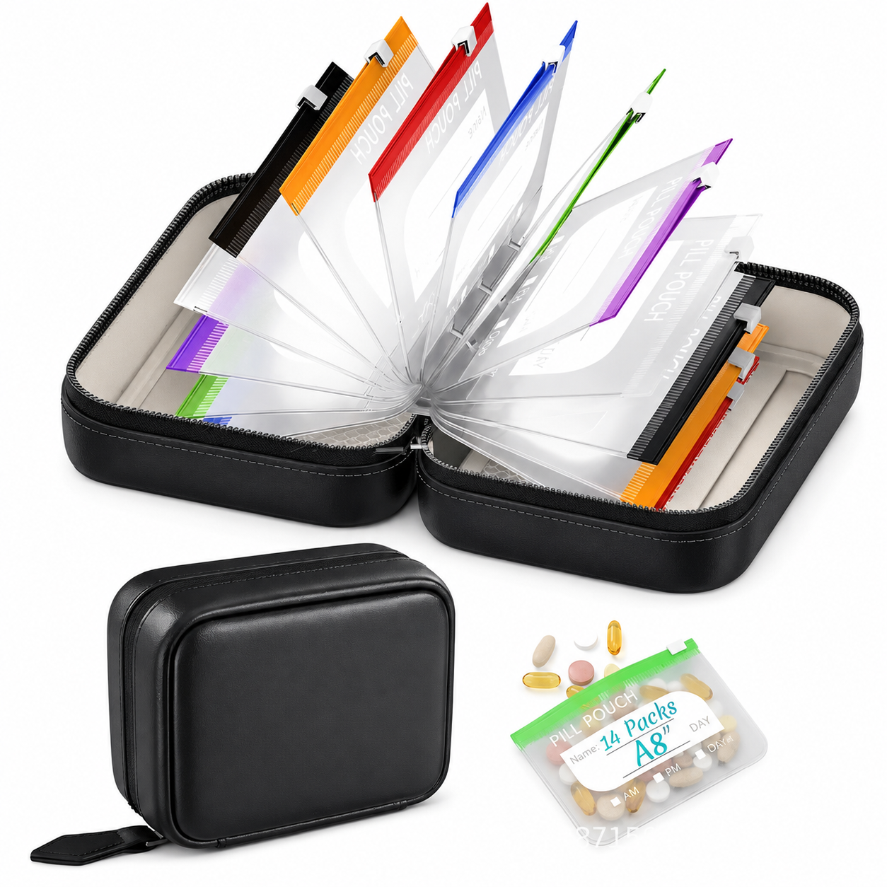 💊A8 Waterproof Pill Pouch Set – 7 to 14 Days of Meds & Vitamins💧Waterproof & Crush-Resistant Shell