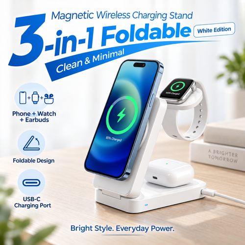 ⚡ 3-in-1 Foldable Wireless Charging Station for iPhone, Apple Watch & AirPods