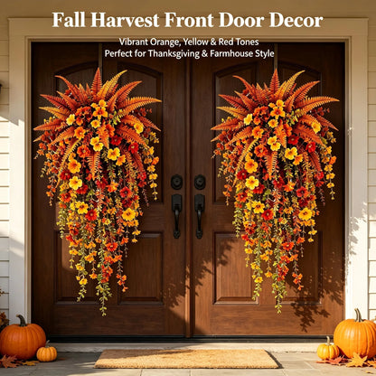 🍂ARTIFICIAL FALL HARVEST HANGING BASKET - AUTUMN PORCH & DOOR DECORATION