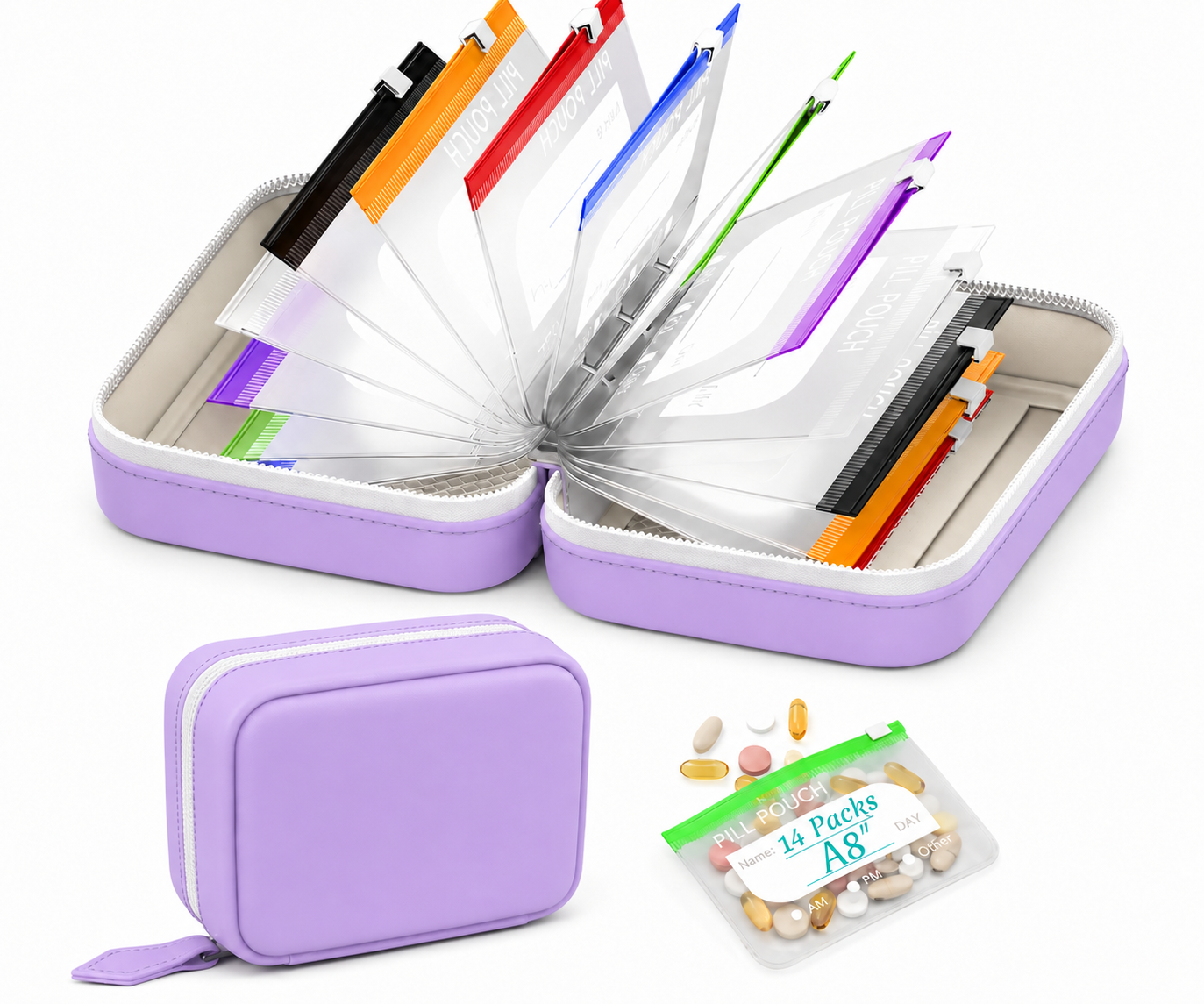 💊A8 Waterproof Pill Pouch Set – 7 to 14 Days of Meds & Vitamins💧Waterproof & Crush-Resistant Shell