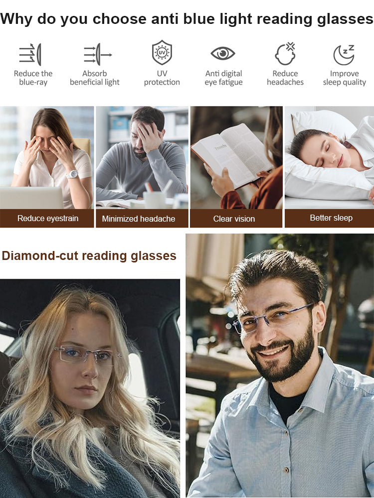 ❤️‍🔥Metal frameless trimmed high-end reading glasses👓️,imported materials,Limited-time sale 50% Off