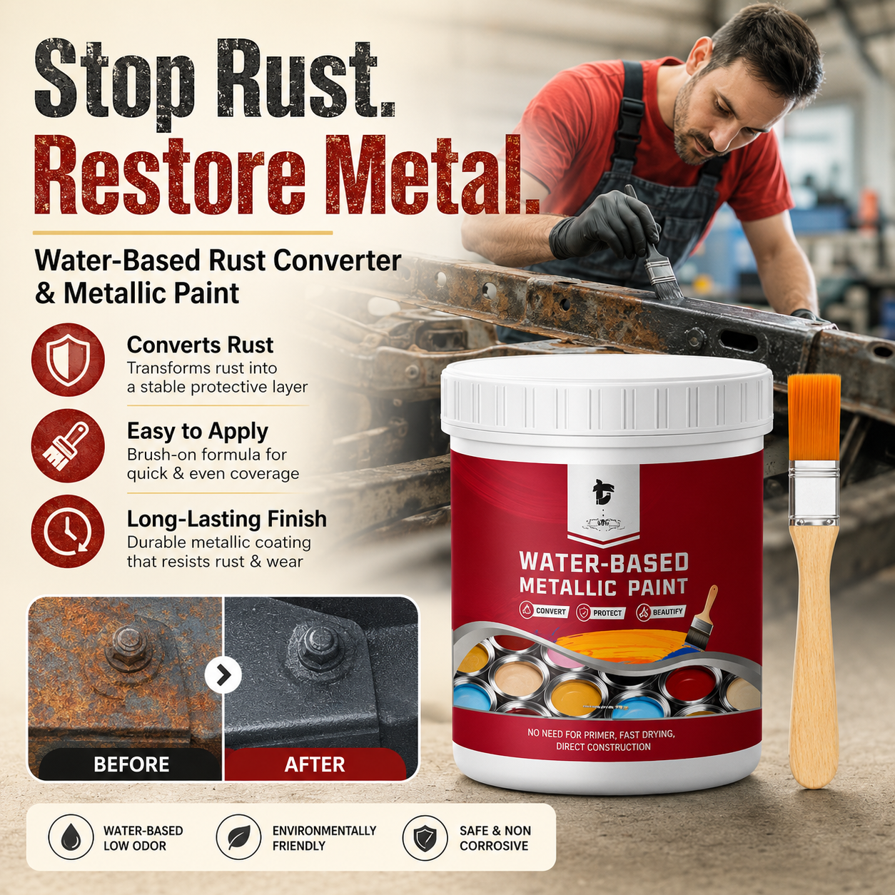 ⌛Time‑Limited Special⏰Rust ConverterMetallic Paint – One coatstops rust, no sanding, no fumes. 🔨🛡️