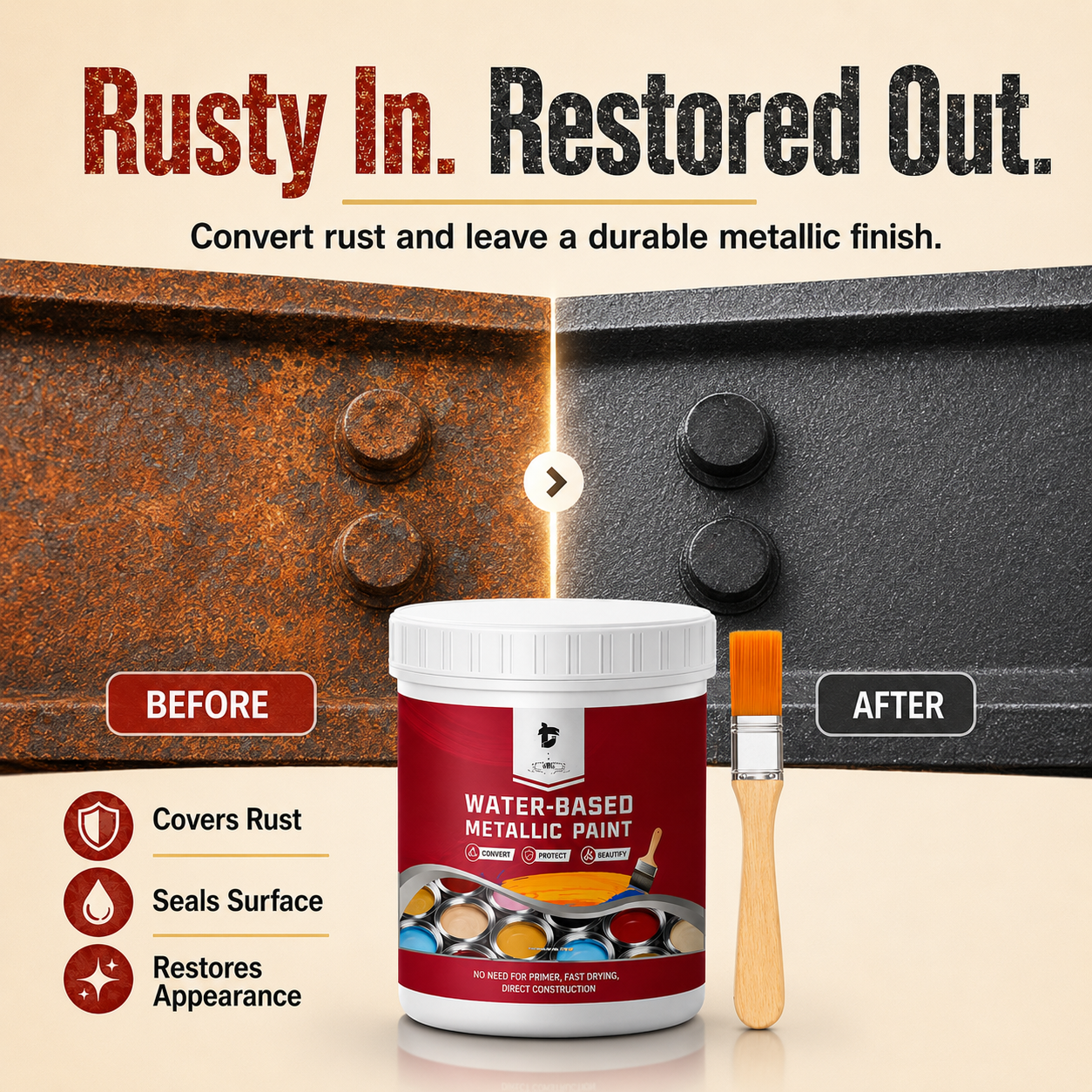 ⌛Time‑Limited Special⏰Rust ConverterMetallic Paint – One coatstops rust, no sanding, no fumes. 🔨🛡️