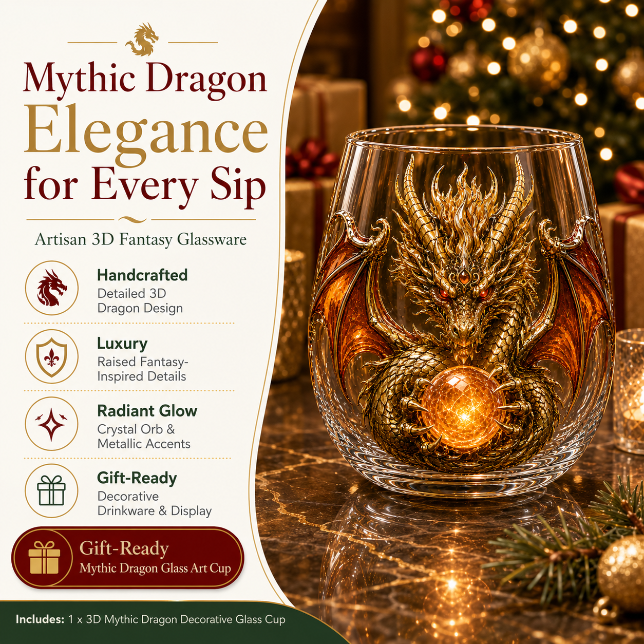 🐉✨ 3D Mythic Dragon Glass Art Cup | Luxury Raised Fantasy Glassware for Whiskey, Home Bar Decor & Legendary Gifts 🎁