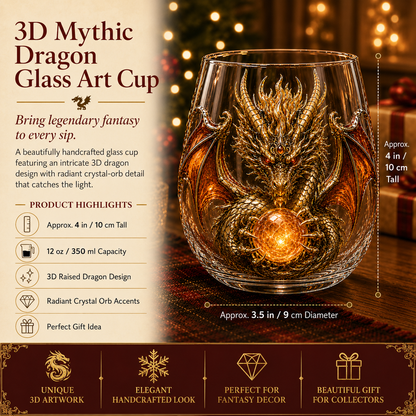 🐉✨ 3D Mythic Dragon Glass Art Cup | Luxury Raised Fantasy Glassware for Whiskey, Home Bar Decor & Legendary Gifts 🎁