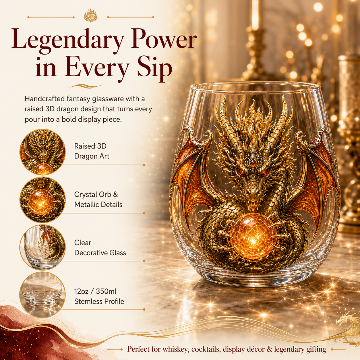 🐉✨ 3D Mythic Dragon Glass Art Cup | Luxury Raised Fantasy Glassware for Whiskey, Home Bar Decor & Legendary Gifts 🎁