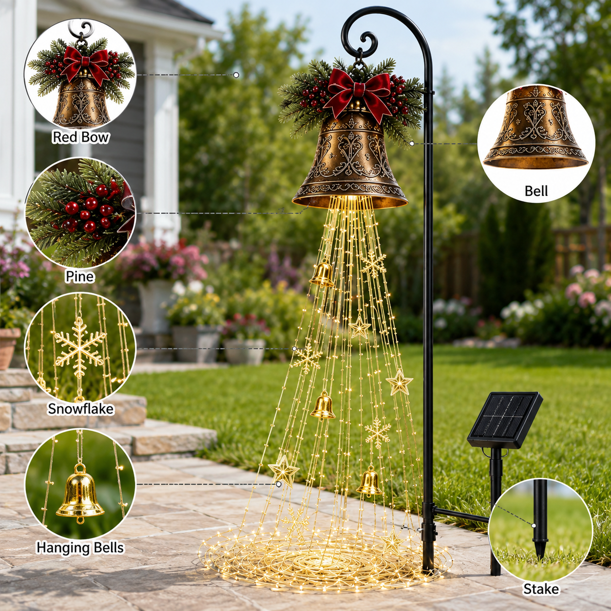 🎄🔥LAST DAY 70% OFF-🔔Christmas Bell Cascade Solar Yard Light✨