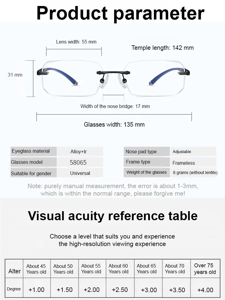 ❤️‍🔥Metal frameless trimmed high-end reading glasses👓️,imported materials,Limited-time sale 50% Off