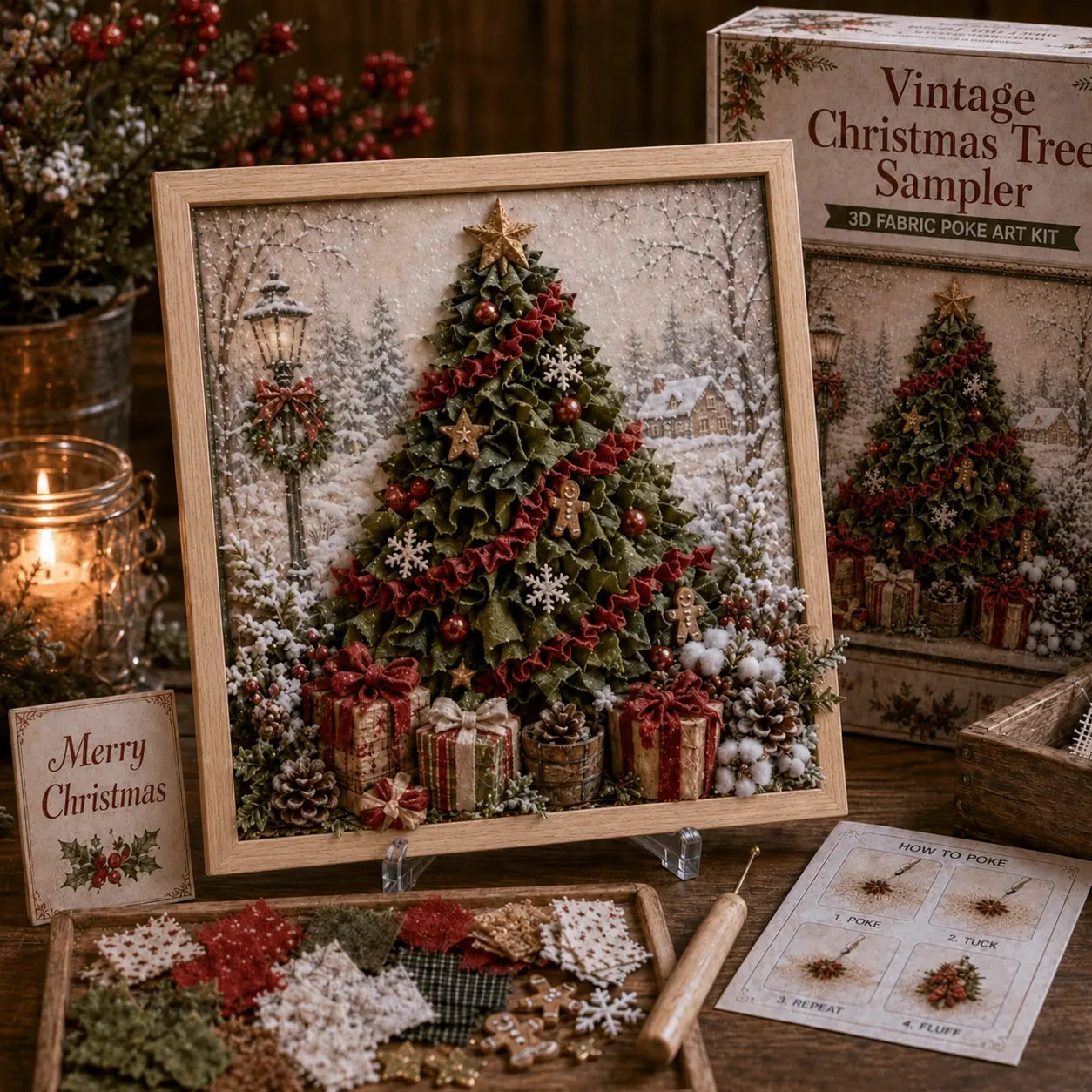 3D Christmas Fabric Poke Art Kit - DIY Snowman Embroidery Artwork, Handmade Holiday Wall Decor Gift for Adults & Beginners
