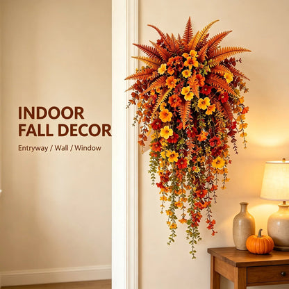 🍂ARTIFICIAL FALL HARVEST HANGING BASKET - AUTUMN PORCH & DOOR DECORATION