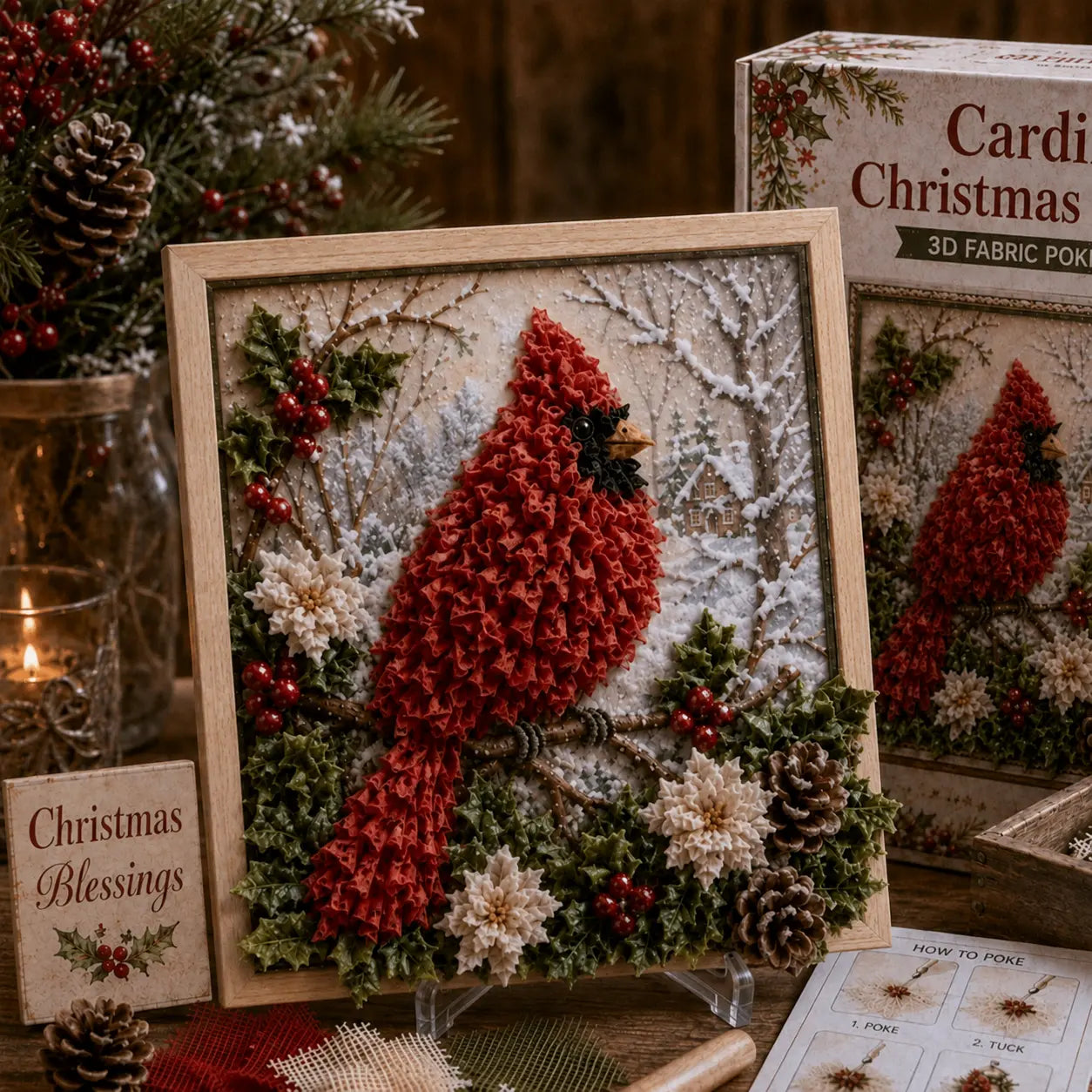3D Christmas Fabric Poke Art Kit - DIY Snowman Embroidery Artwork, Handmade Holiday Wall Decor Gift for Adults & Beginners