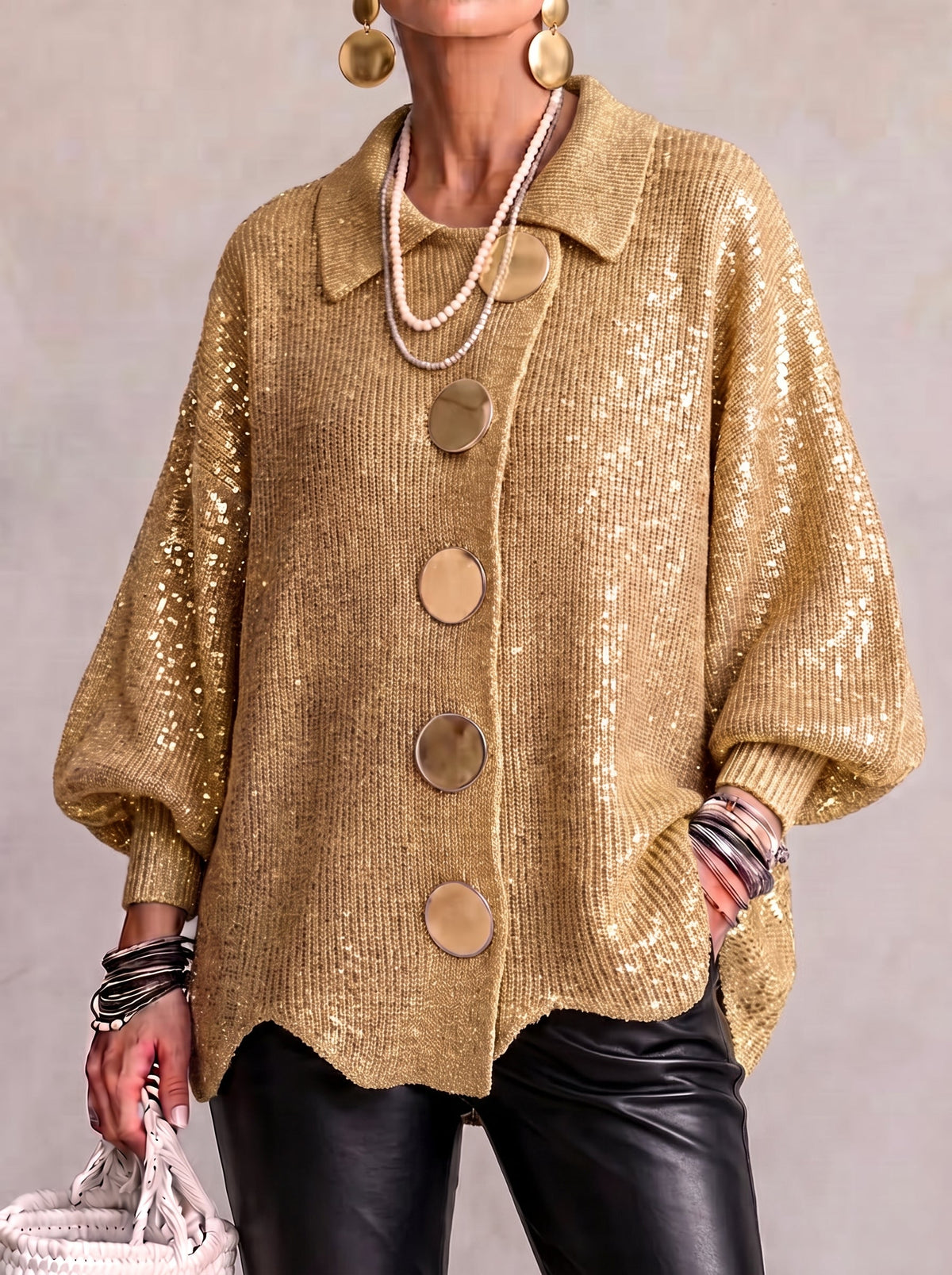 🌿🌿LAST DAY SAVE 49%⌛Oversized Collared Knit Cardigan With Large Metal Buttons