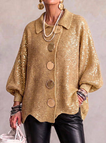 🌿🌿LAST DAY SAVE 49%⌛Oversized Collared Knit Cardigan With Large Metal Buttons