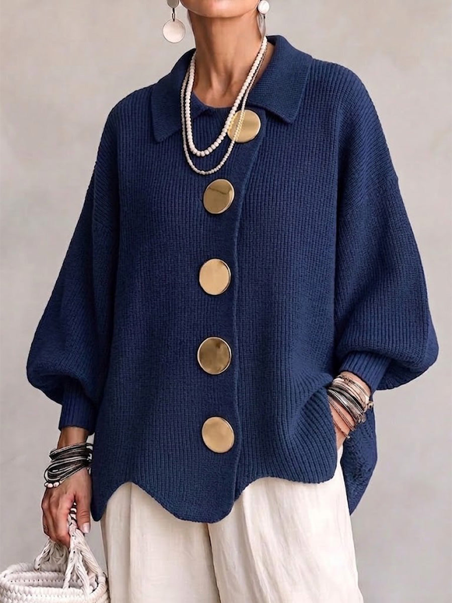 🌿🌿LAST DAY SAVE 49%⌛Oversized Collared Knit Cardigan With Large Metal Buttons