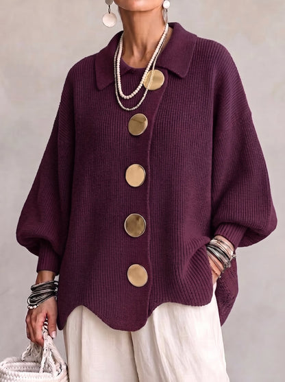 🌿🌿LAST DAY SAVE 49%⌛Oversized Collared Knit Cardigan With Large Metal Buttons